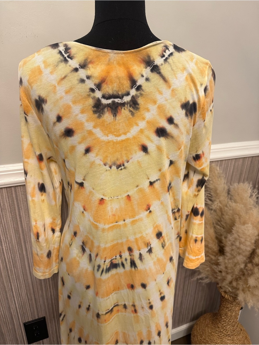 Raquel Allegra Size 2 Tie Dye Maxi Dress Yellow Black Long Sleeve Cotton - Picture 11 of 11